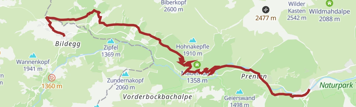 Route map: Lechweg - Gemütliche Variante - Etappe 3 - Warth bis Steeg